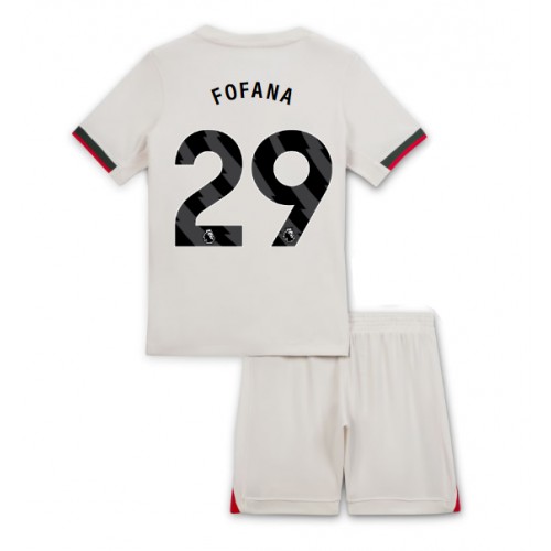 Stroje piłkarskie Chelsea Wesley Fofana #29 Koszulka Wyjazdowej dla dzieci 2025-26 Krótki Rękaw (+ szorty)